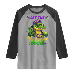 Let The Shenanigans Begin Mardi Gras 67 Meme Raglan Shirt Funny Alligator Mardigator Six Seven TS11 Sport Gray Black Print Your Wear