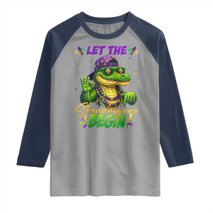 Let The Shenanigans Begin Mardi Gras 67 Meme Raglan Shirt Funny Alligator Mardigator Six Seven TS11 Sport Gray Navy Print Your Wear
