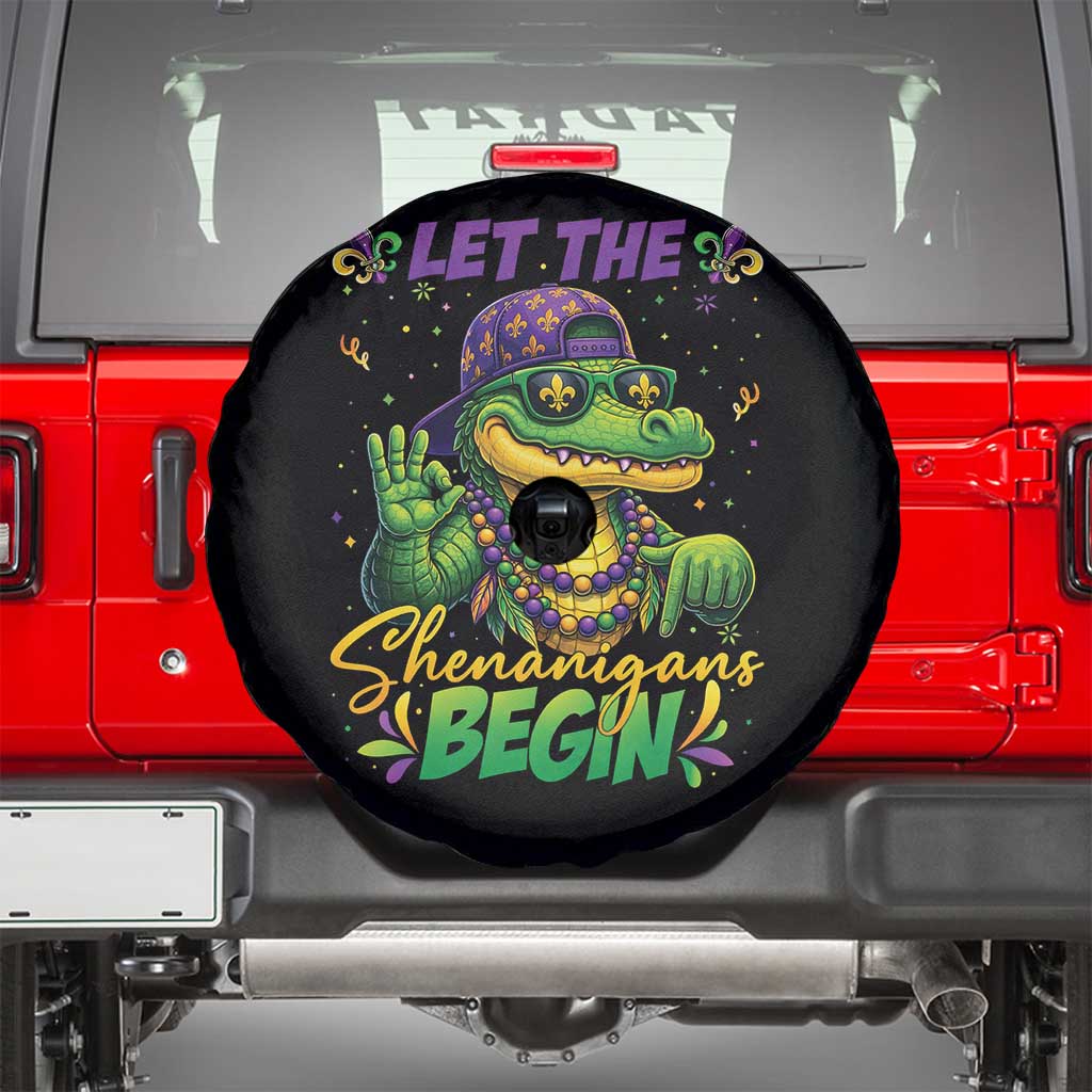 Let The Shenanigans Begin Mardi Gras 67 Meme Spare Tire Cover Funny Alligator Mardigator Six Seven TS11 Black Print Your Wear