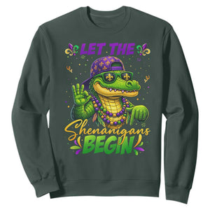 Let The Shenanigans Begin Mardi Gras 67 Meme Sweatshirt Funny Alligator Mardigator Six Seven TS11 Dark Forest Green Print Your Wear