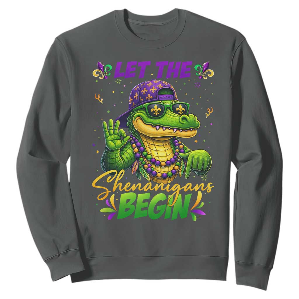 Let The Shenanigans Begin Mardi Gras 67 Meme Sweatshirt Funny Alligator Mardigator Six Seven TS11 Dark Heather Print Your Wear