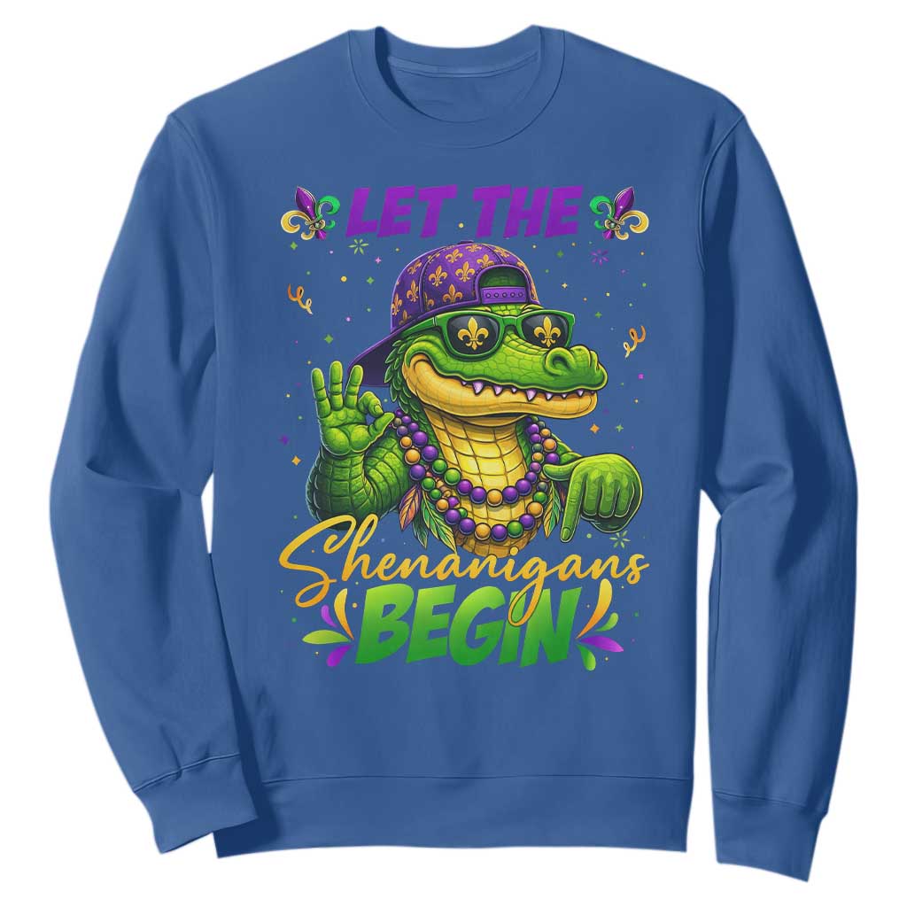 Let The Shenanigans Begin Mardi Gras 67 Meme Sweatshirt Funny Alligator Mardigator Six Seven TS11 Royal Blue Print Your Wear