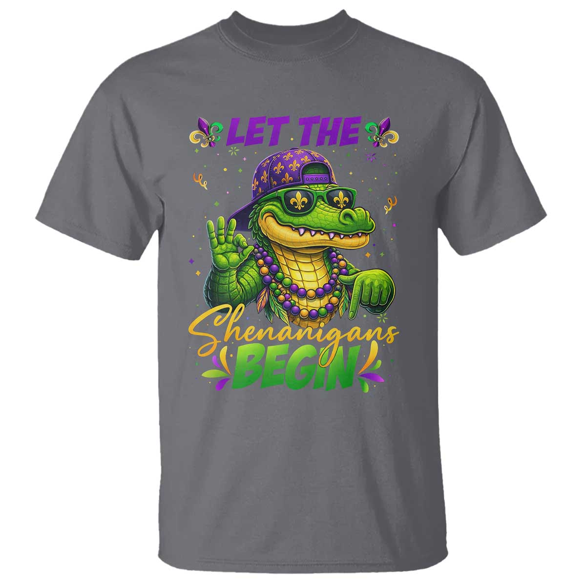 Let The Shenanigans Begin Mardi Gras 67 Meme T Shirt Funny Alligator Mardigator Six Seven TS11 Charcoal Print Your Wear