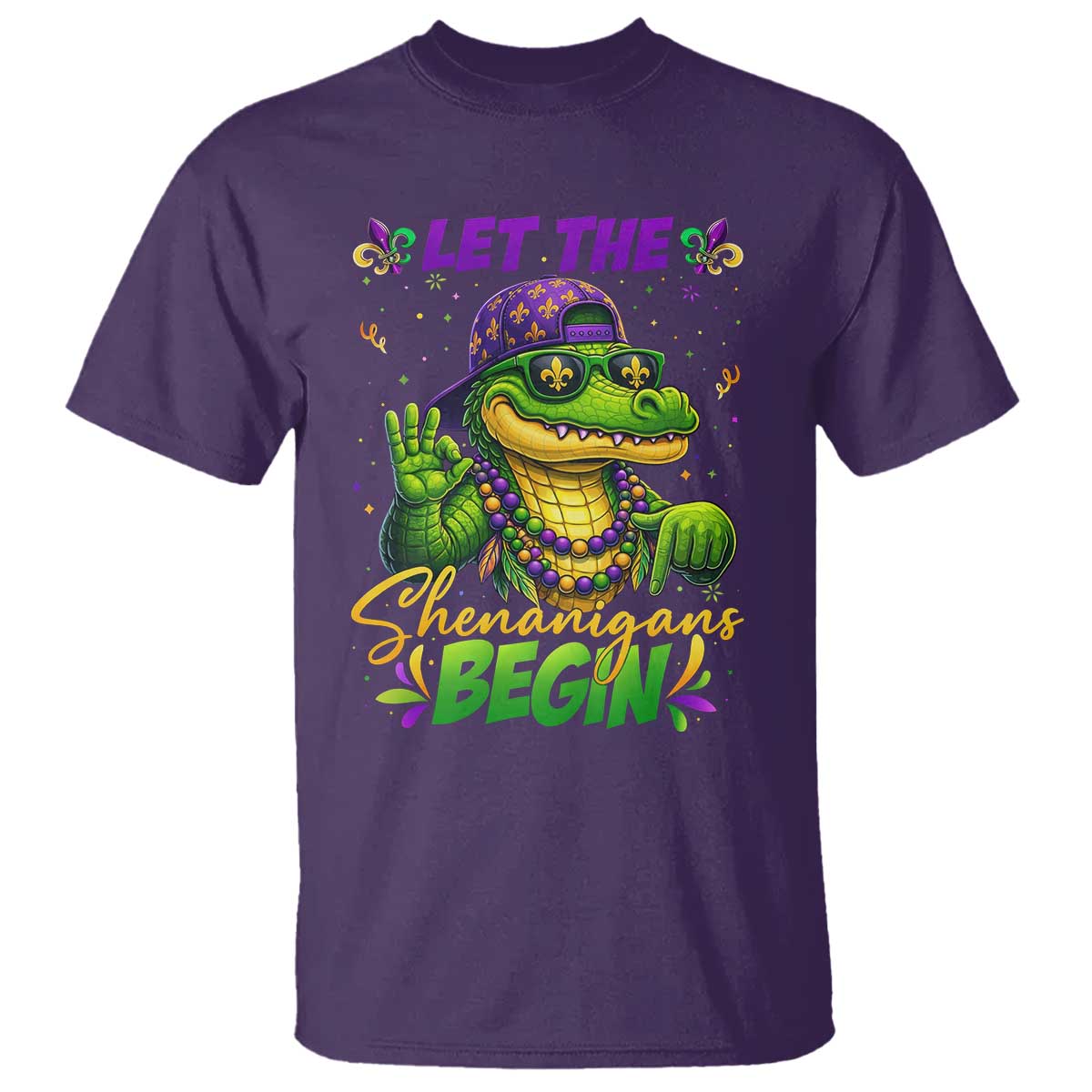 Let The Shenanigans Begin Mardi Gras 67 Meme T Shirt Funny Alligator Mardigator Six Seven TS11 Purple Print Your Wear