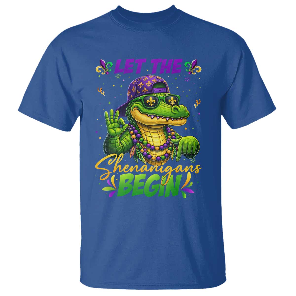 Let The Shenanigans Begin Mardi Gras 67 Meme T Shirt Funny Alligator Mardigator Six Seven TS11 Royal Blue Print Your Wear