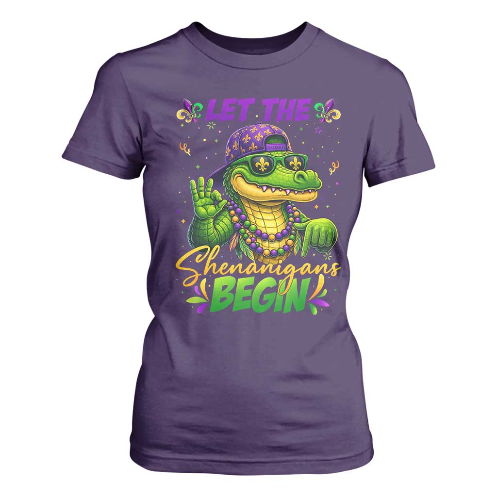 Let The Shenanigans Begin Mardi Gras 67 Meme T Shirt For Women Funny Alligator Mardigator Six Seven TS11 Purple Print Your Wear
