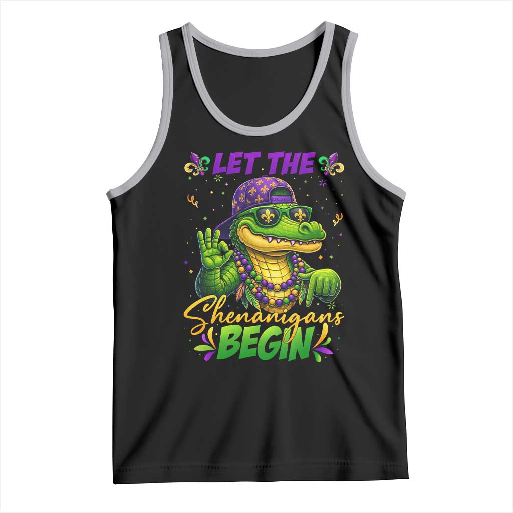 Let The Shenanigans Begin Mardi Gras 67 Meme Tank Top Funny Alligator Mardigator Six Seven TS11 Black Athletic Heather Print Your Wear