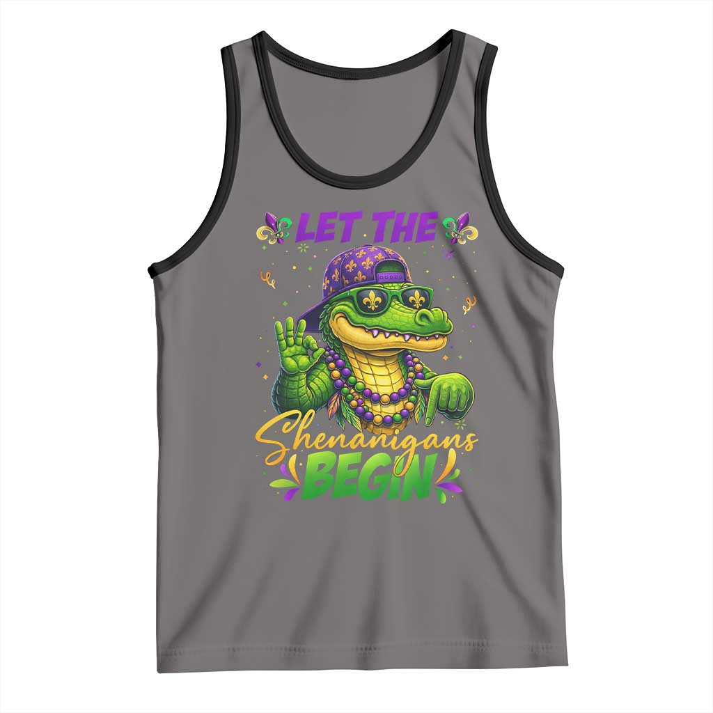 Let The Shenanigans Begin Mardi Gras 67 Meme Tank Top Funny Alligator Mardigator Six Seven TS11 Deep Heather Black Print Your Wear