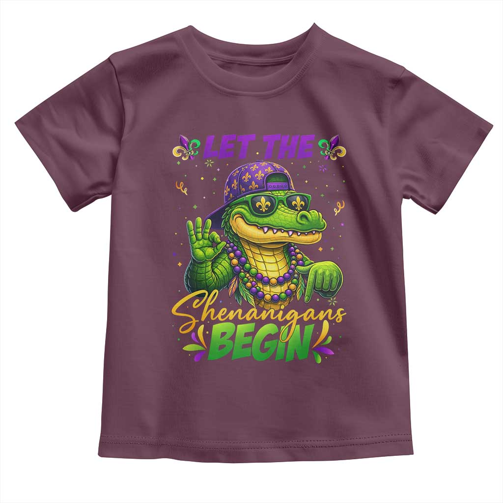Let The Shenanigans Begin Mardi Gras 67 Meme Toddler T Shirt Funny Alligator Mardigator Six Seven TS11 Maroon Print Your Wear