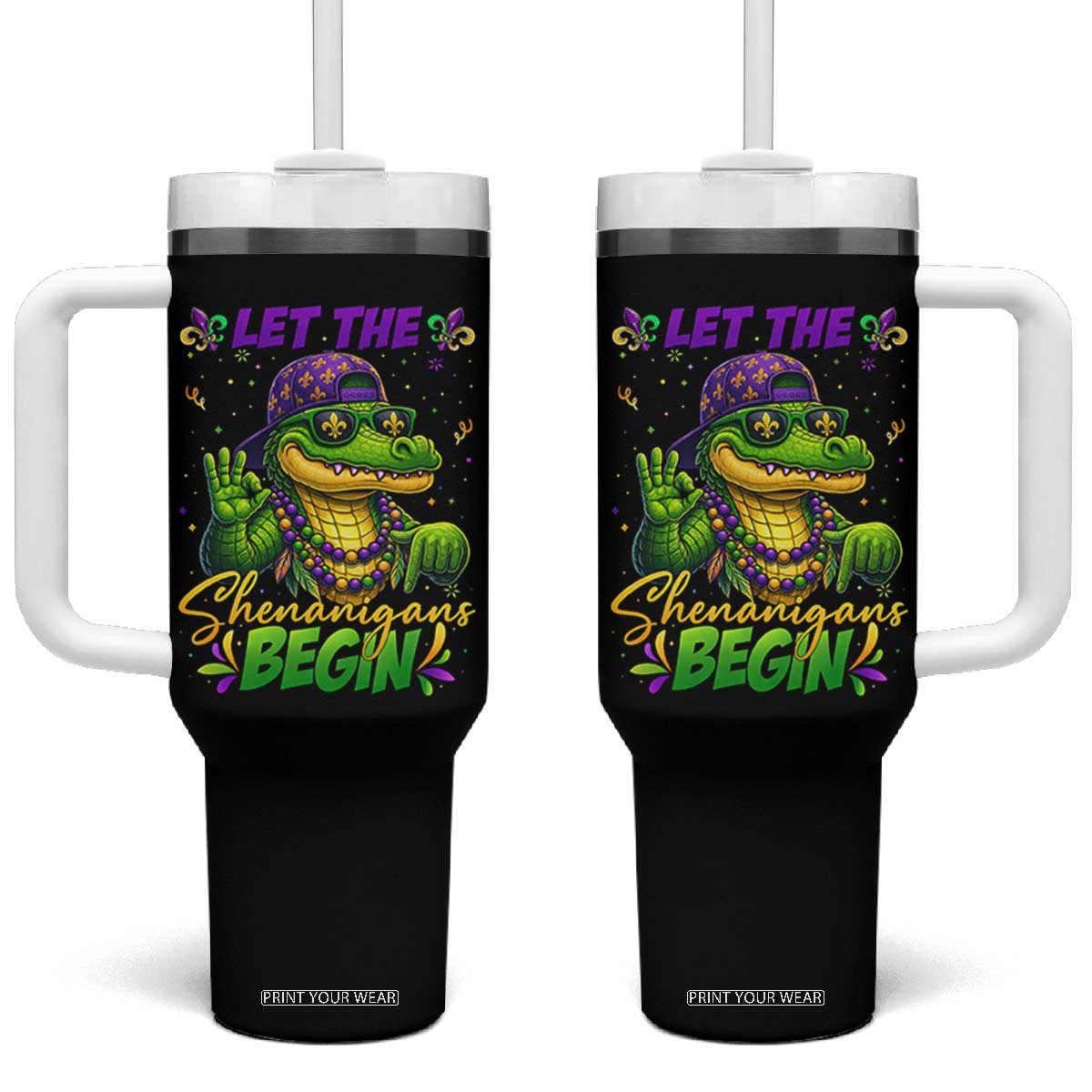 Let The Shenanigans Begin Mardi Gras 67 Meme Tumbler With Handle Funny Alligator Mardigator Six Seven TS11 One Size: 40 oz Black Print Your Wear