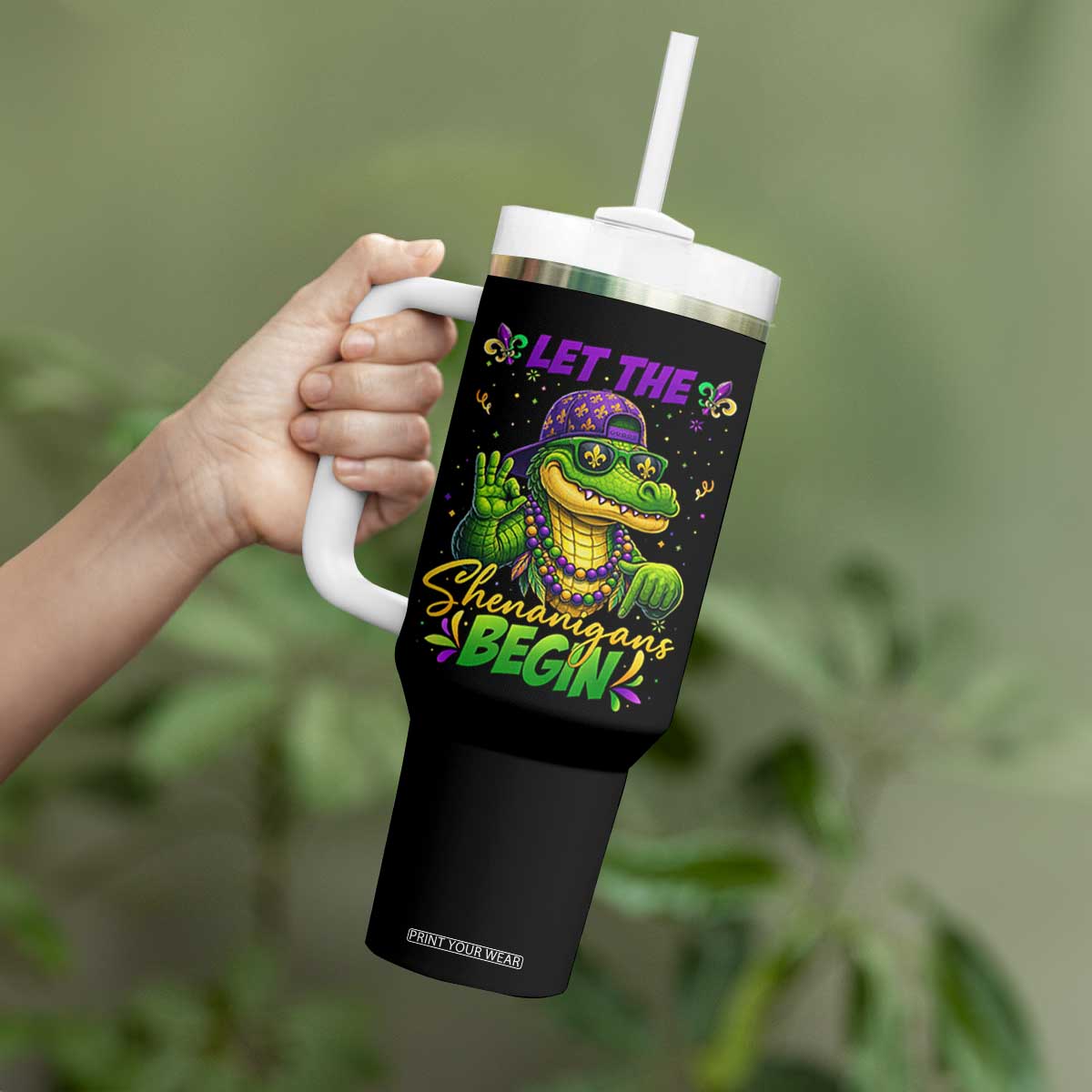 Let The Shenanigans Begin Mardi Gras 67 Meme Tumbler With Handle Funny Alligator Mardigator Six Seven TS11 Print Your Wear