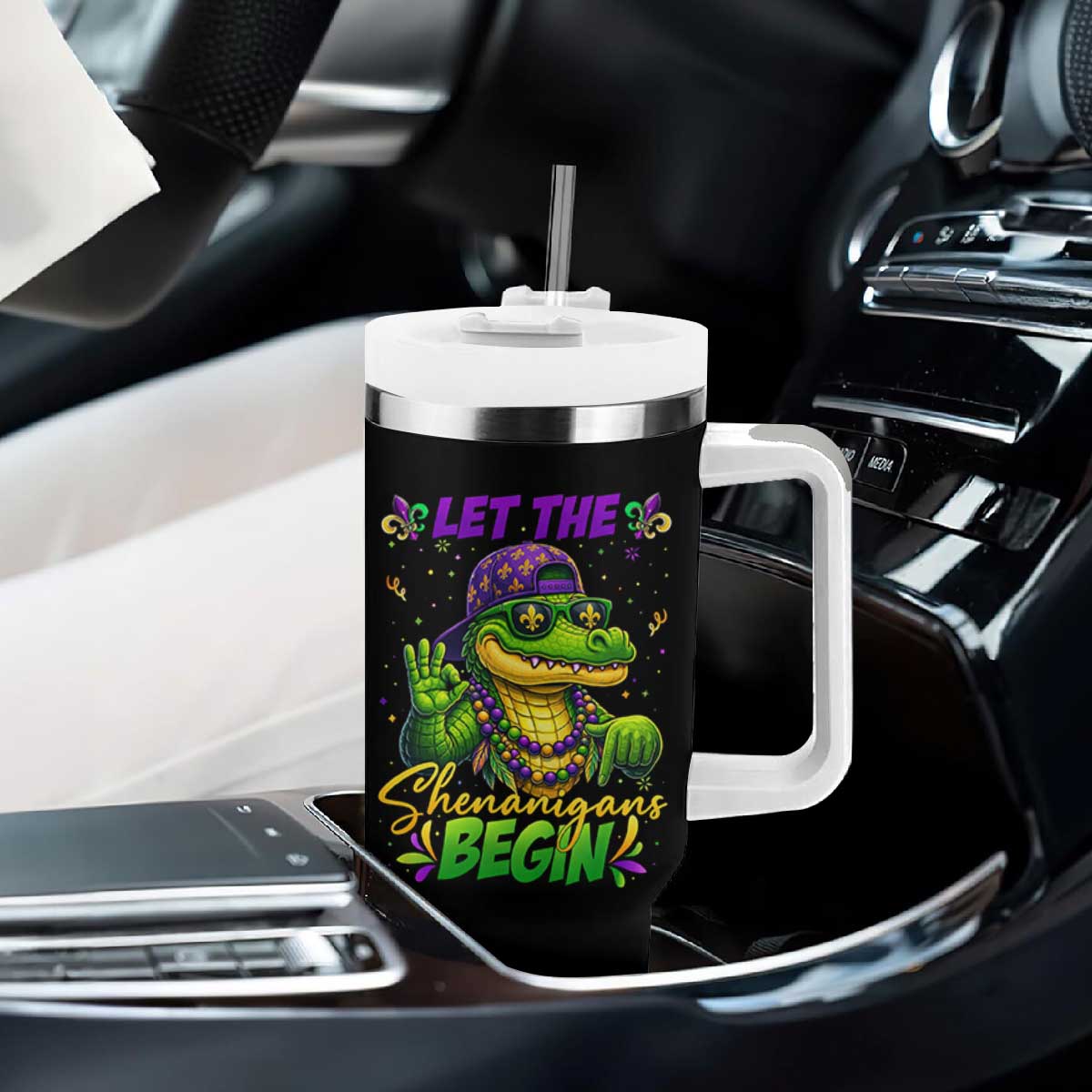 Let The Shenanigans Begin Mardi Gras 67 Meme Tumbler With Handle Funny Alligator Mardigator Six Seven TS11 Print Your Wear