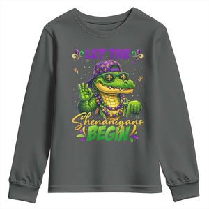 Let The Shenanigans Begin Mardi Gras 67 Meme Youth Sweatshirt Funny Alligator Mardigator Six Seven TS11 Dark Heather Print Your Wear