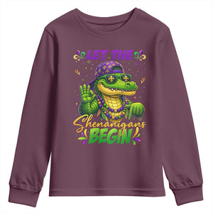 Let The Shenanigans Begin Mardi Gras 67 Meme Youth Sweatshirt Funny Alligator Mardigator Six Seven TS11 Maroon Print Your Wear