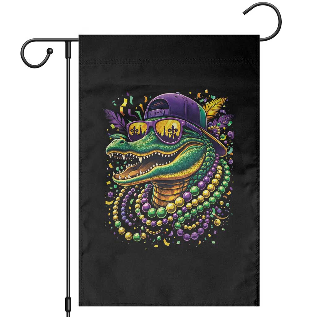 Mardigator Mardi Gras Alligator Carnival Beads Garden Flag TS11 Black Print Your Wear