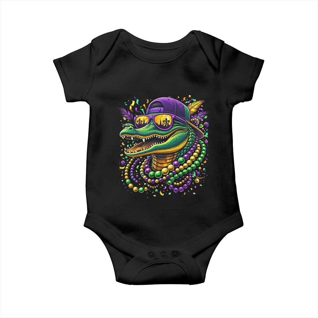 Mardigator Mardi Gras Alligator Carnival Beads Baby Onesie TS11 Black Print Your Wear