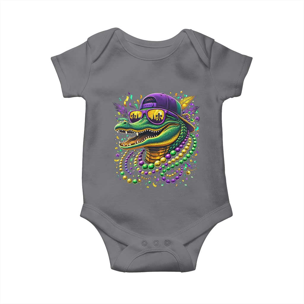 Mardigator Mardi Gras Alligator Carnival Beads Baby Onesie TS11 Charcoal Print Your Wear