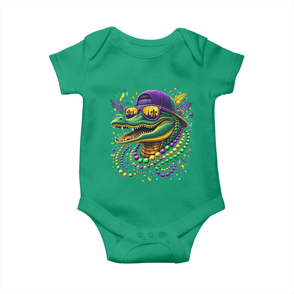 Mardigator Mardi Gras Alligator Carnival Beads Baby Onesie TS11 Irish Green Print Your Wear