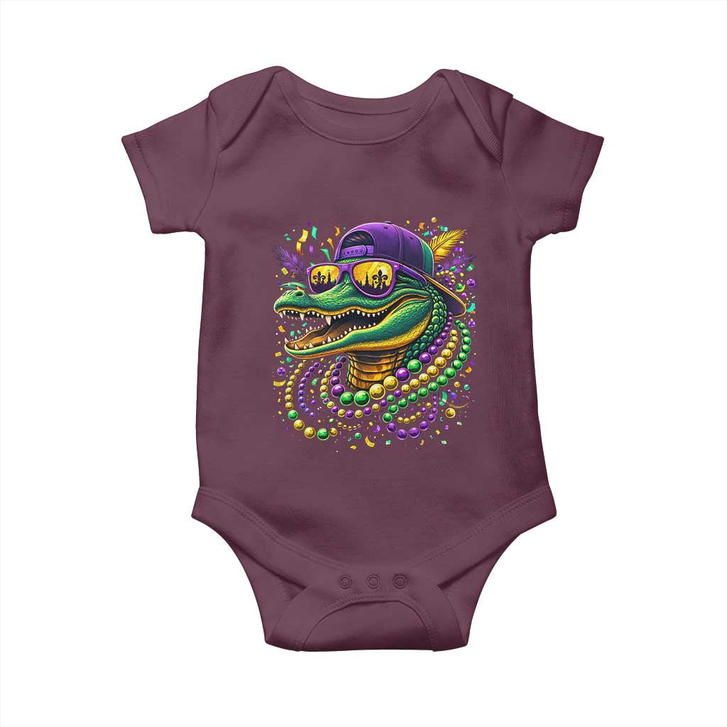 Mardigator Mardi Gras Alligator Carnival Beads Baby Onesie TS11 Maroon Print Your Wear