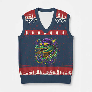 Mardigator Mardi Gras Alligator Carnival Beads V-Neck Knit Sweater Vest TS11 Navy Red Print Your Wear