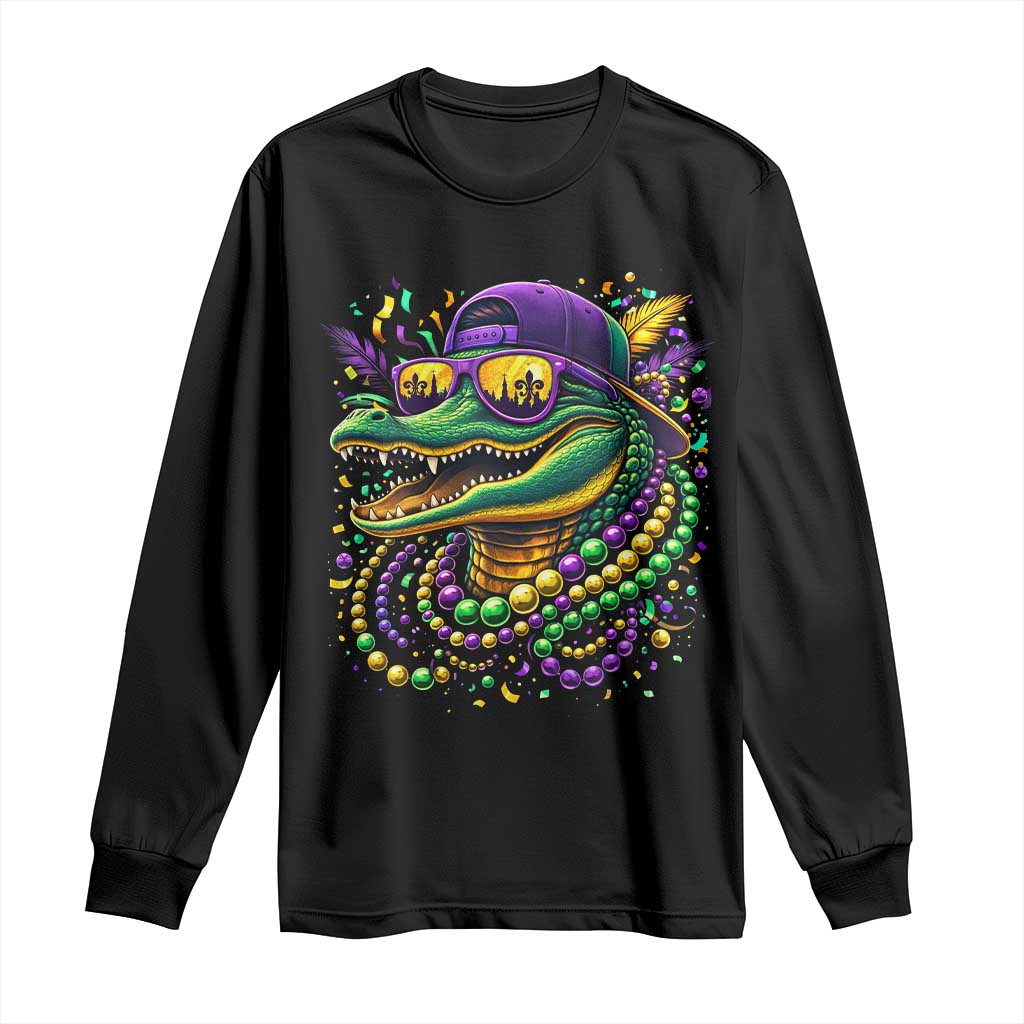 Mardigator Mardi Gras Alligator Carnival Beads Long Sleeve Shirt TS11 Black Print Your Wear