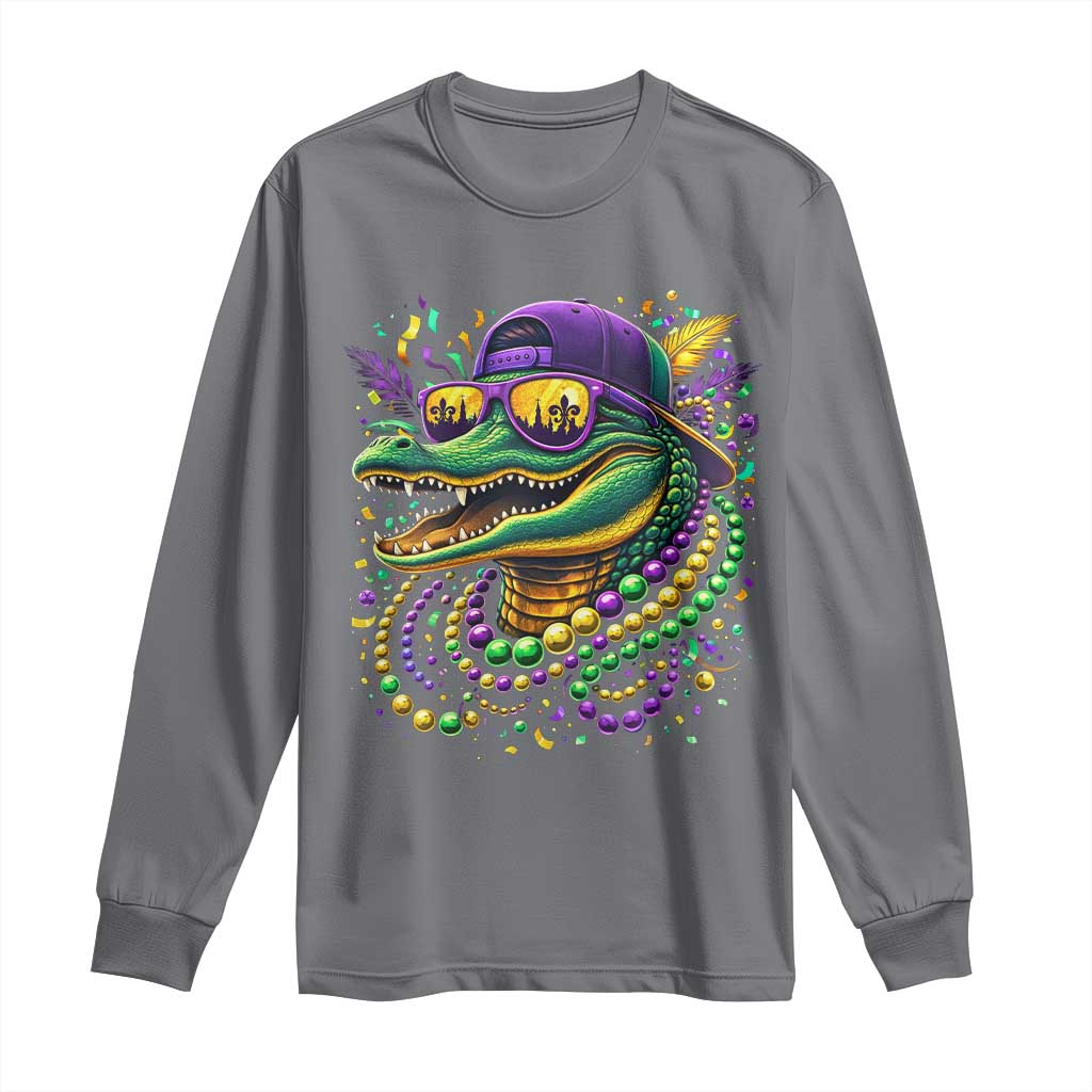 Mardigator Mardi Gras Alligator Carnival Beads Long Sleeve Shirt TS11 Charcoal Print Your Wear