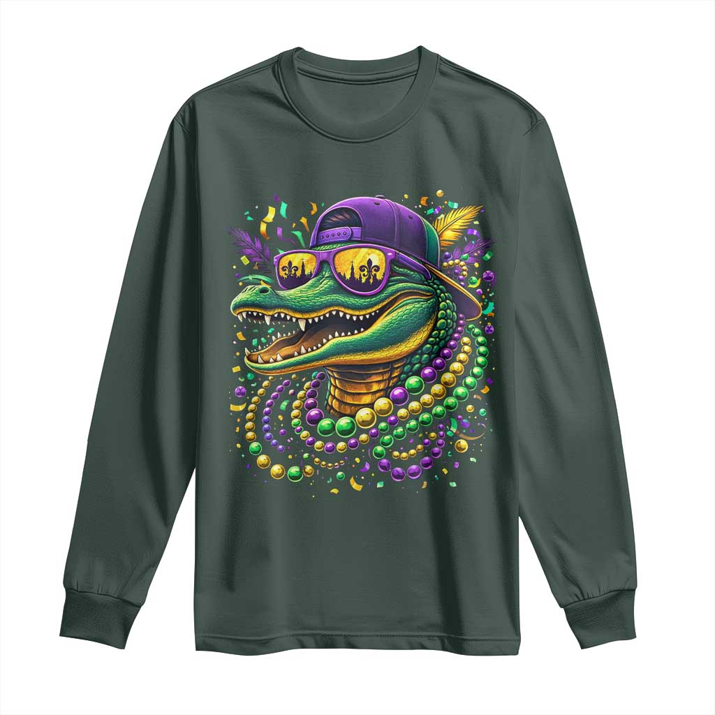 Mardigator Mardi Gras Alligator Carnival Beads Long Sleeve Shirt TS11 Dark Forest Green Print Your Wear