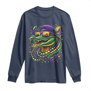 Mardigator Mardi Gras Alligator Carnival Beads Long Sleeve Shirt TS11 Navy Print Your Wear