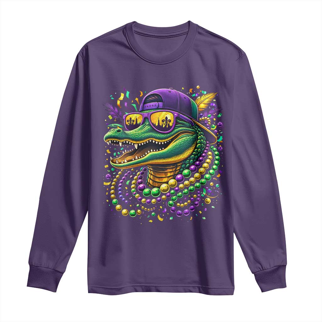 Mardigator Mardi Gras Alligator Carnival Beads Long Sleeve Shirt TS11 Purple Print Your Wear