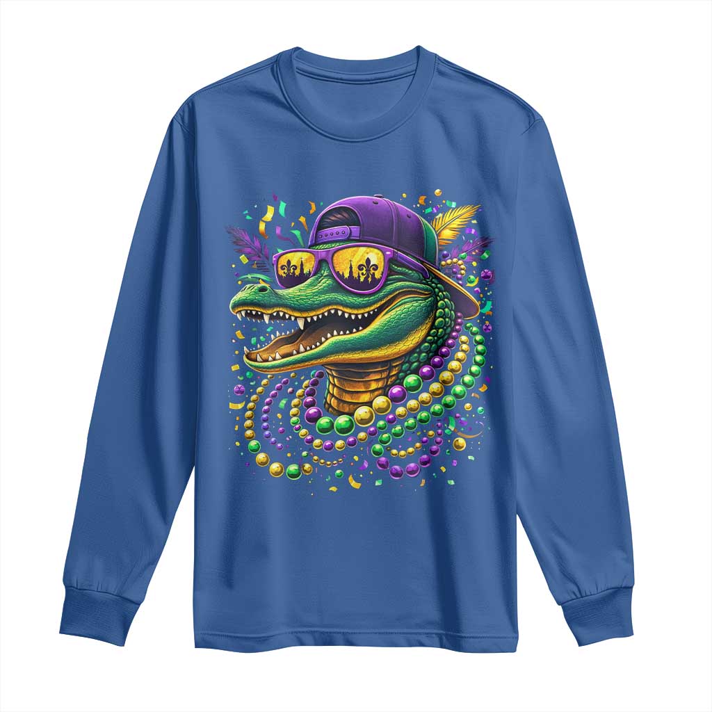 Mardigator Mardi Gras Alligator Carnival Beads Long Sleeve Shirt TS11 Royal Blue Print Your Wear