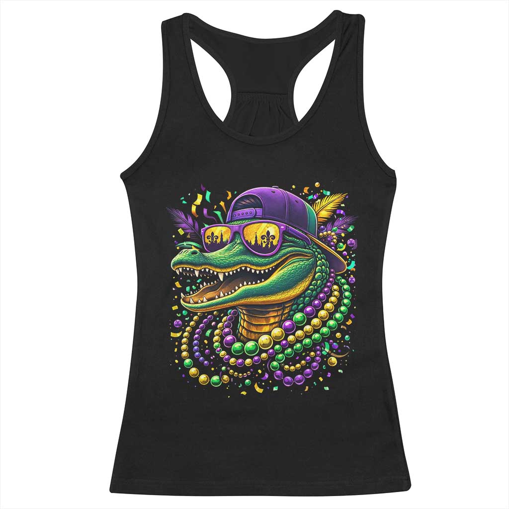 Mardigator Mardi Gras Alligator Carnival Beads Racerback Tank Top TS11 Black Print Your Wear