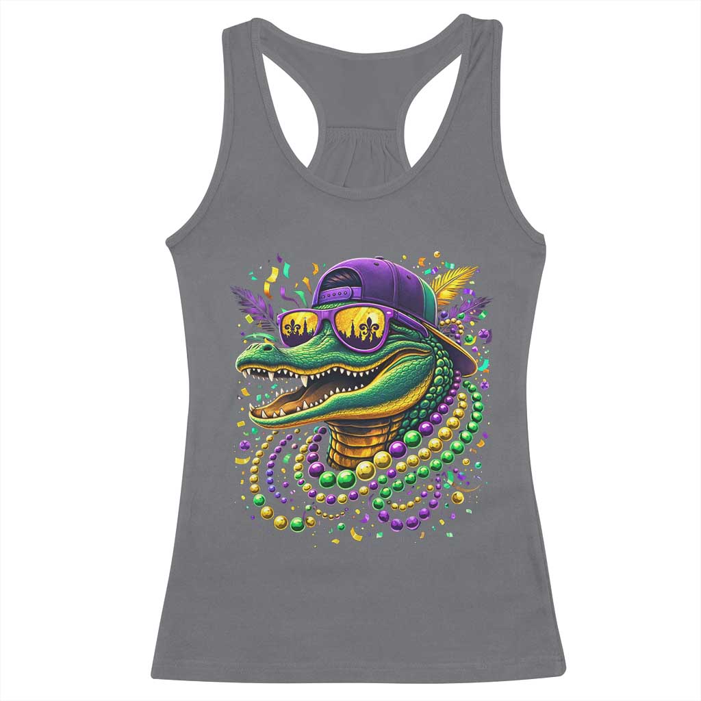 Mardigator Mardi Gras Alligator Carnival Beads Racerback Tank Top TS11 Charcoal Print Your Wear