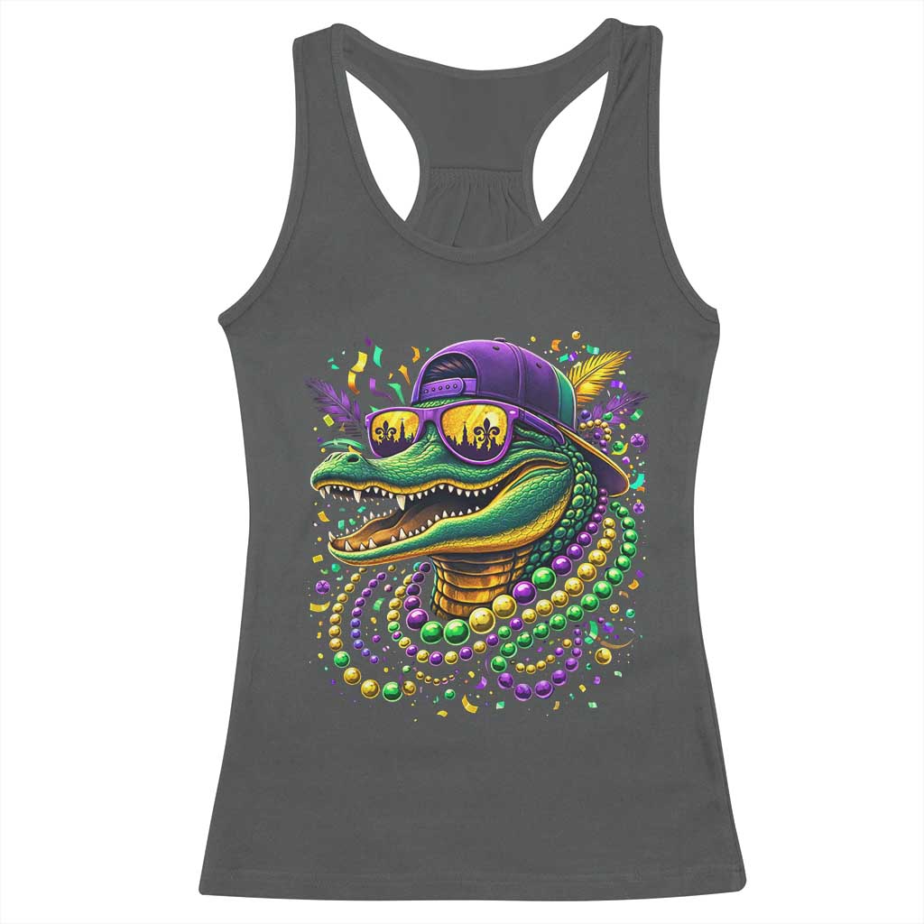 Mardigator Mardi Gras Alligator Carnival Beads Racerback Tank Top TS11 Dark Heather Print Your Wear