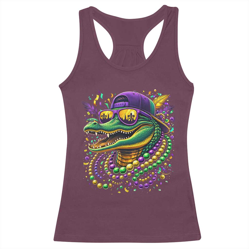 Mardigator Mardi Gras Alligator Carnival Beads Racerback Tank Top TS11 Maroon Print Your Wear