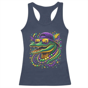 Mardigator Mardi Gras Alligator Carnival Beads Racerback Tank Top TS11 Navy Print Your Wear