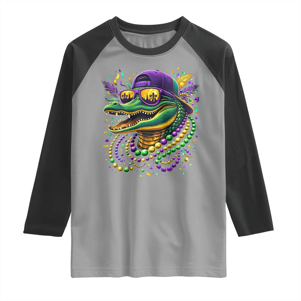 Mardigator Mardi Gras Alligator Carnival Beads Raglan Shirt TS11 Sport Gray Black Print Your Wear