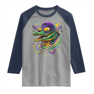Mardigator Mardi Gras Alligator Carnival Beads Raglan Shirt TS11 Sport Gray Navy Print Your Wear