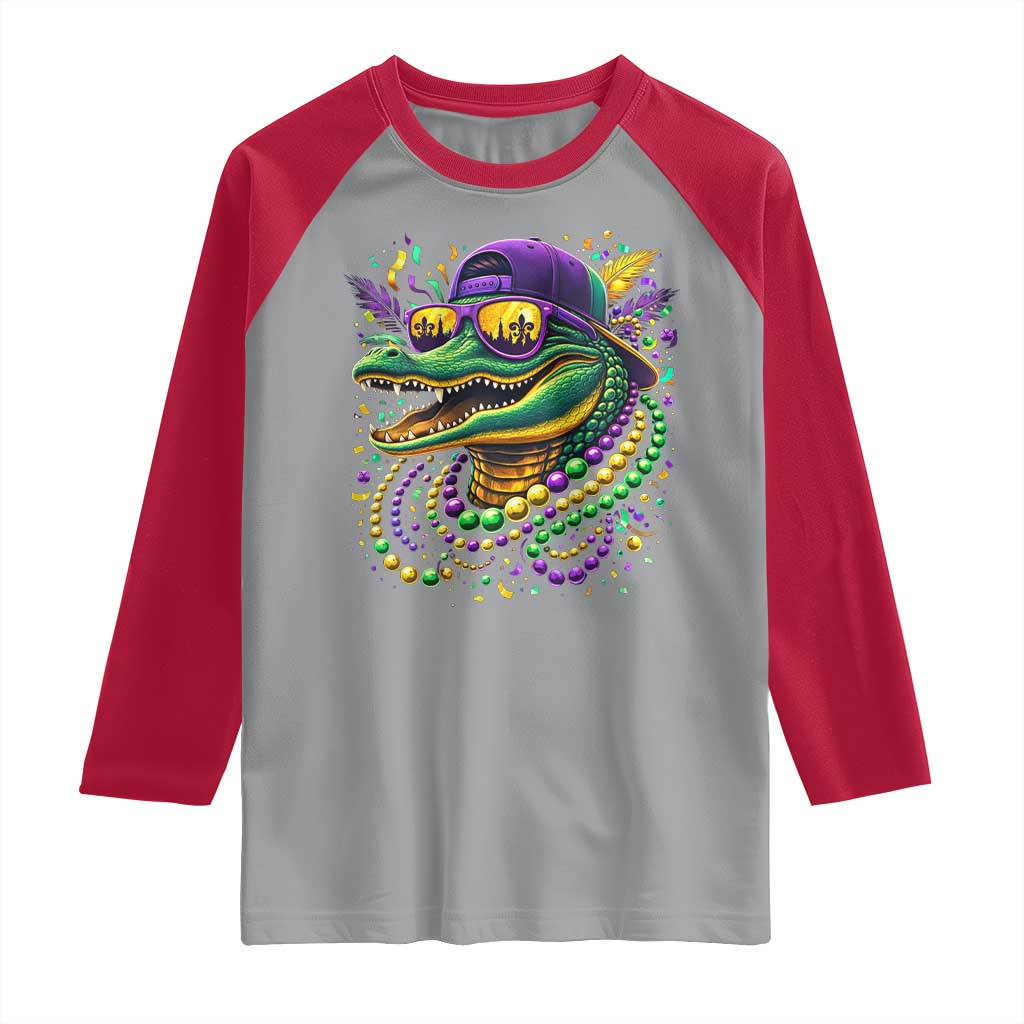 Mardigator Mardi Gras Alligator Carnival Beads Raglan Shirt TS11 Sport Gray Red Print Your Wear