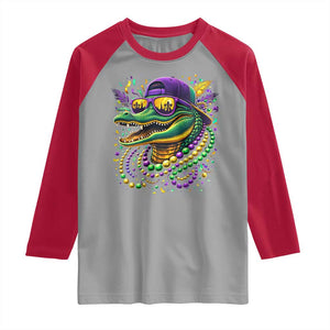 Mardigator Mardi Gras Alligator Carnival Beads Raglan Shirt TS11 Sport Gray Red Print Your Wear