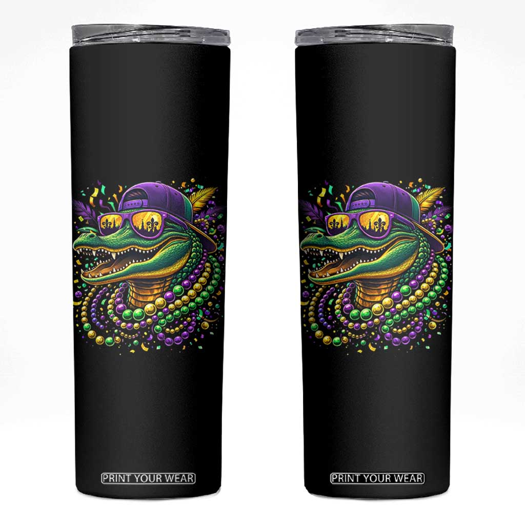 Mardigator Mardi Gras Alligator Carnival Beads Skinny Tumbler TS11 Black Print Your Wear