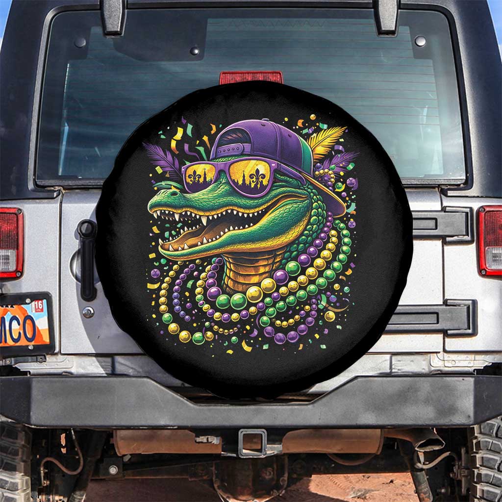 Mardigator Mardi Gras Alligator Carnival Beads Spare Tire Cover TS11 No hole Black Print Your Wear
