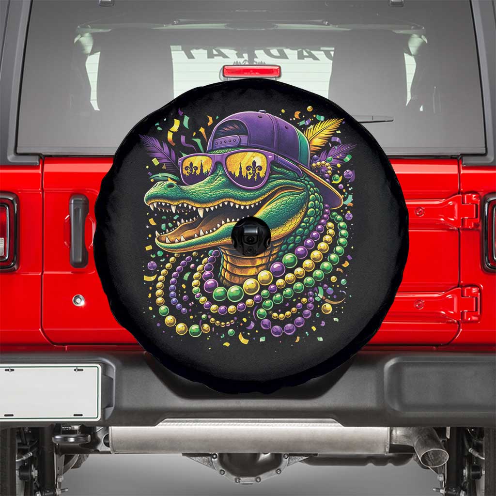 Mardigator Mardi Gras Alligator Carnival Beads Spare Tire Cover TS11 Black Print Your Wear