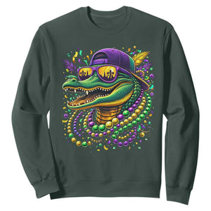Mardigator Mardi Gras Alligator Carnival Beads Sweatshirt TS11 Dark Forest Green Print Your Wear
