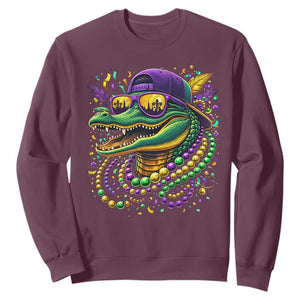 Mardigator Mardi Gras Alligator Carnival Beads Sweatshirt TS11 Maroon Print Your Wear