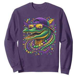Mardigator Mardi Gras Alligator Carnival Beads Sweatshirt TS11 Purple Print Your Wear