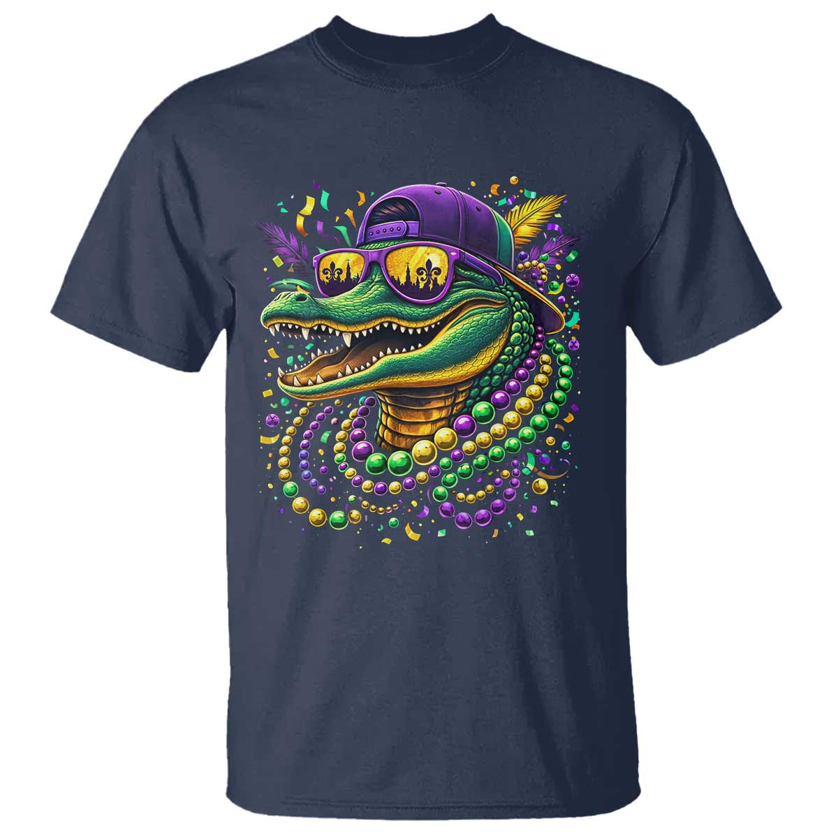 Mardigator Mardi Gras Alligator Carnival Beads T Shirt TS11 Navy Print Your Wear