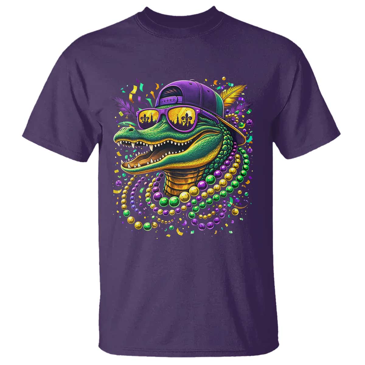 Mardigator Mardi Gras Alligator Carnival Beads T Shirt TS11 Purple Print Your Wear