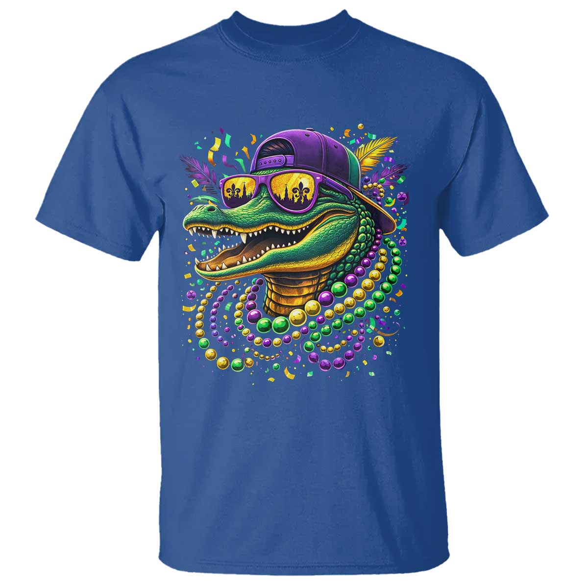 Mardigator Mardi Gras Alligator Carnival Beads T Shirt TS11 Royal Blue Print Your Wear