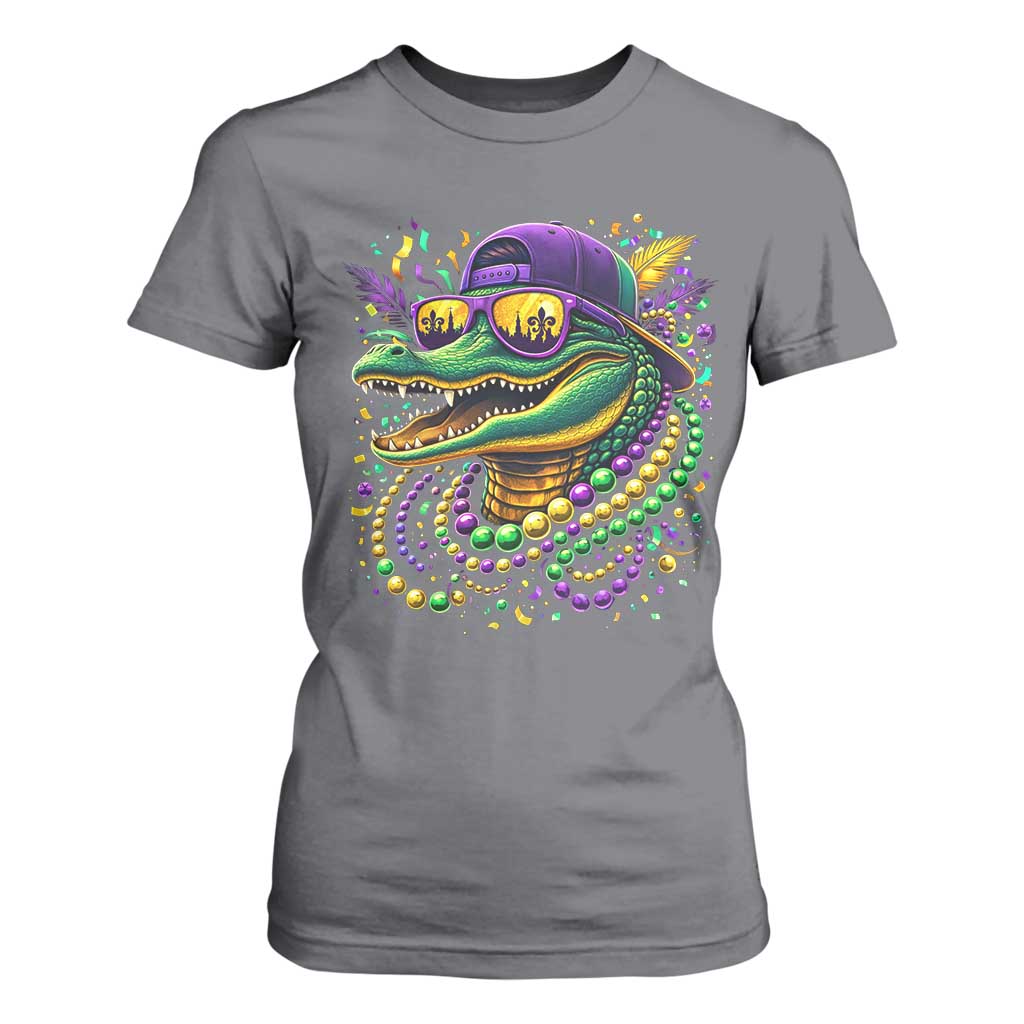 Mardigator Mardi Gras Alligator Carnival Beads T Shirt For Women TS11 Charcoal Print Your Wear