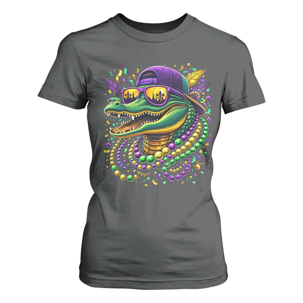Mardigator Mardi Gras Alligator Carnival Beads T Shirt For Women TS11 Dark Heather Print Your Wear
